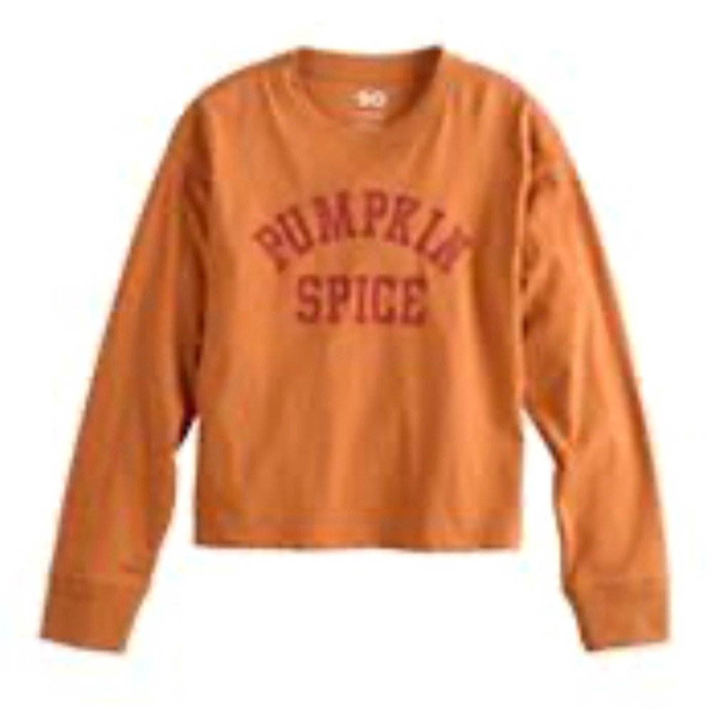 SO NWT Pumpkin Spice Graphic Long Sleeve T-Shirt Burnt Orange Girls Large 10/12